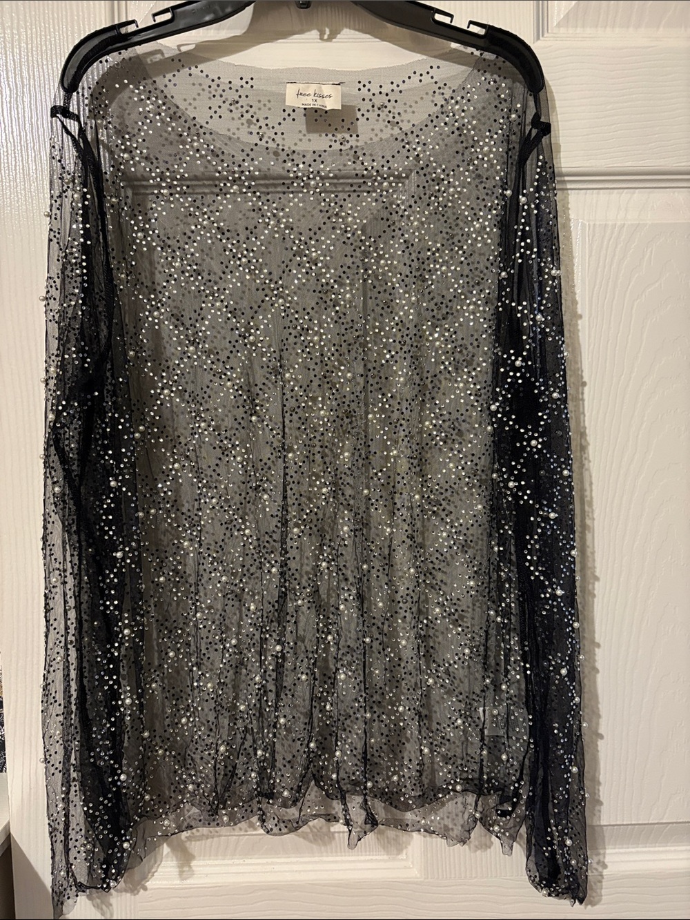 Free Kisses Black Sheer Long Sleeve Embellished top